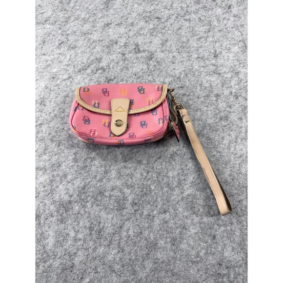 Dooney & Bourke Handbags - Vintage Dooney & Bourke Rainbow Monogram Pink Canvas Flap Wristlet Pouch Y2K
